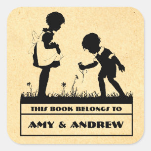 Silhouette children's bookplate square sticker