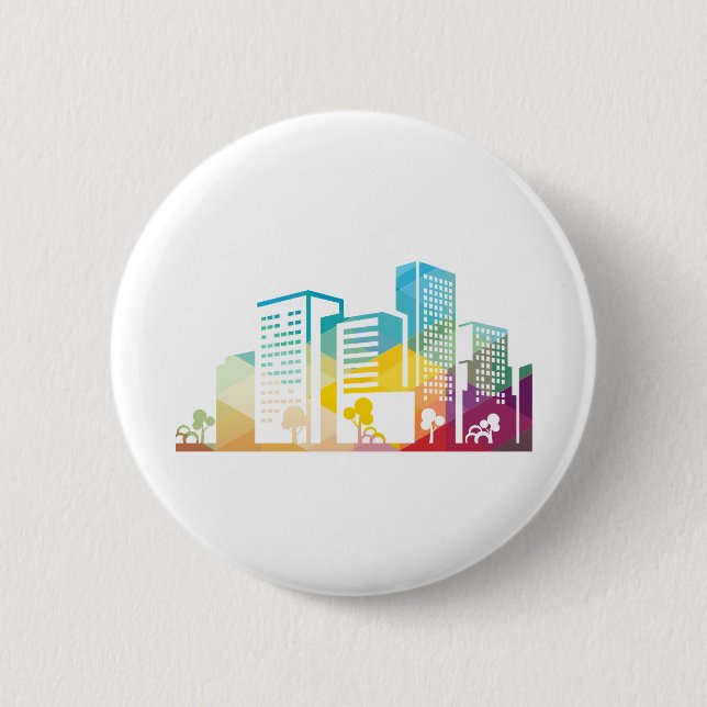 silhouette cityscape building icon colour city 6 cm round badge (Front)