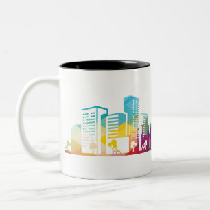silhouette cityscape building icon colour city Two-Tone coffee mug