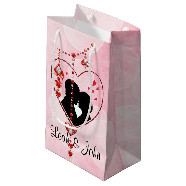 Silhouette Couple in Heart Red Heart Jewels Small Gift Bag (Front Angled)