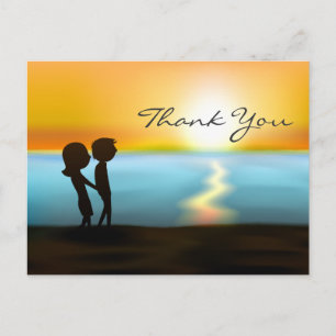 Silhouette Couple Sunset ~ Sunrise Beach Thank You Postcard