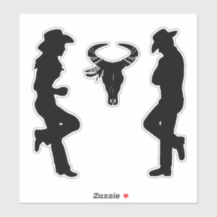 Silhouette Cowgirl Cowboy and Bull Skull