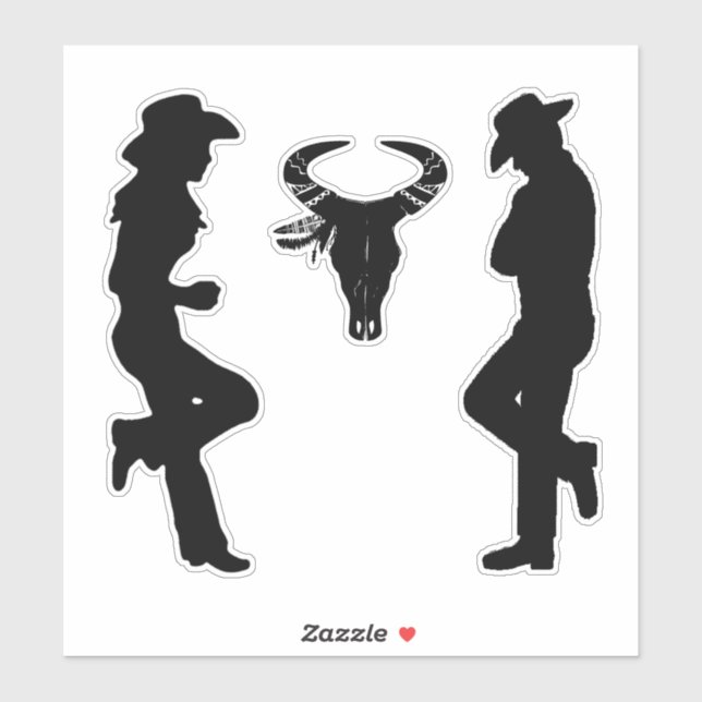 Silhouette Cowgirl Cowboy and Bull Skull (Sheet)