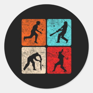 Silhouette Cricket Players T Wicket Stumps Ils Tti Classic Round Sticker