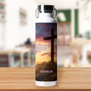 Silhouette Cross Scripture Verse Personalised Water Bottle