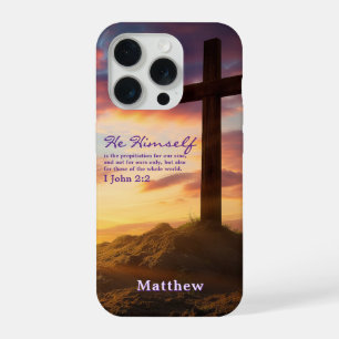 Silhouette Cross Scripture Verse Personalized iPhone 15 Pro Case