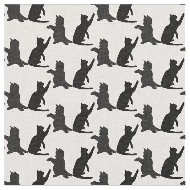 Silhouette Cute Kitten Cats Playing Fabric (Close Up)