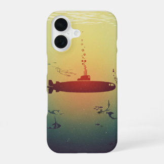 Silhouette de Sous-Marin Minimaliste Vintage iPhone 16 Case
