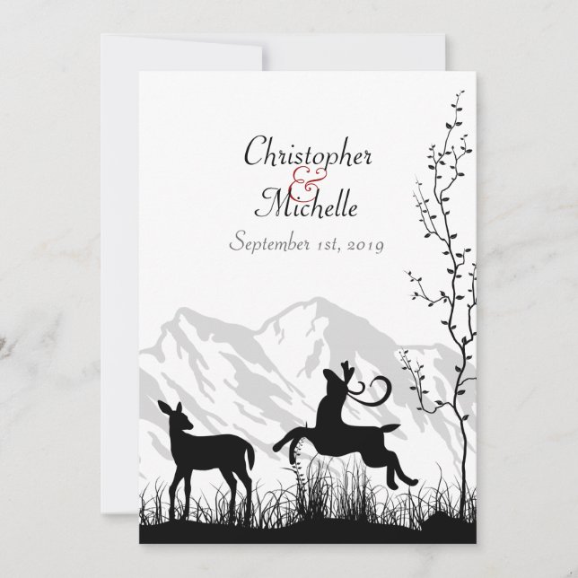 Silhouette Deer and Mountains Wedding Invitaiton Invitation (Front)