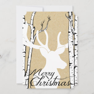 Silhouette Deer Birch Forest Holiday Card