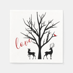 Silhouette Deer Couple in Love Winter Napkin