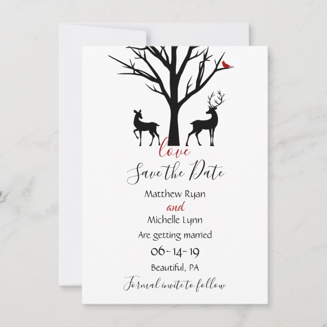 Silhouette Deer Couple Winter Love Wedding Save The Date (Front)