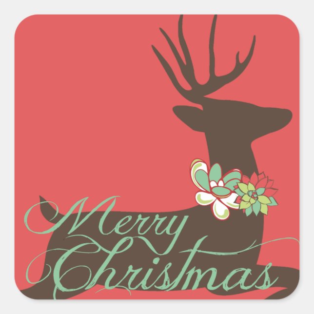 Silhouette Deer on Red Holiday Sticker (Front)
