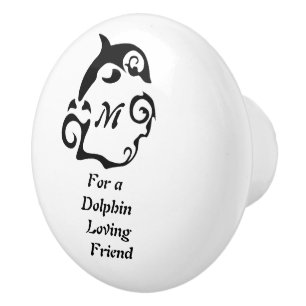 Silhouette Dolphin in a Black Sea Wave Monogram Ceramic Knob