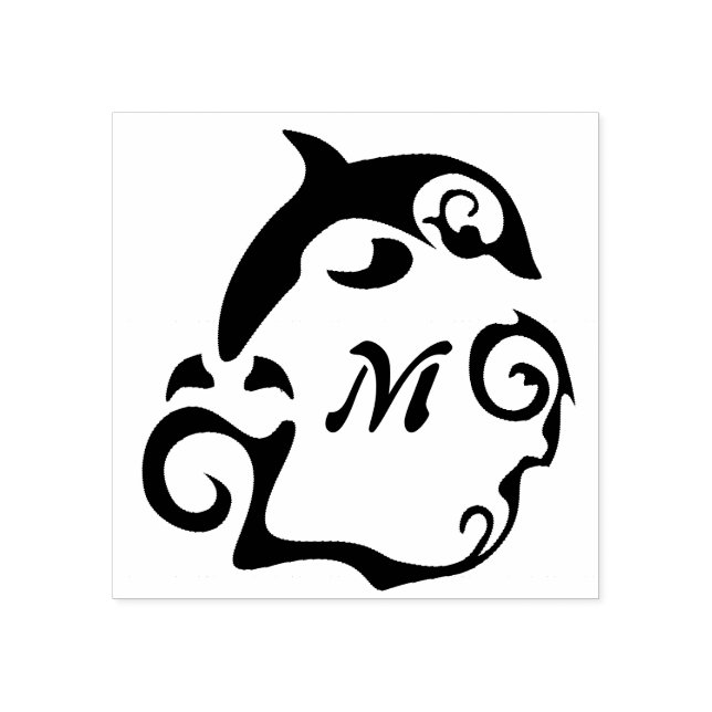 Silhouette Dolphin in a Black Sea Wave Monogram Rubber Stamp (Imprint)