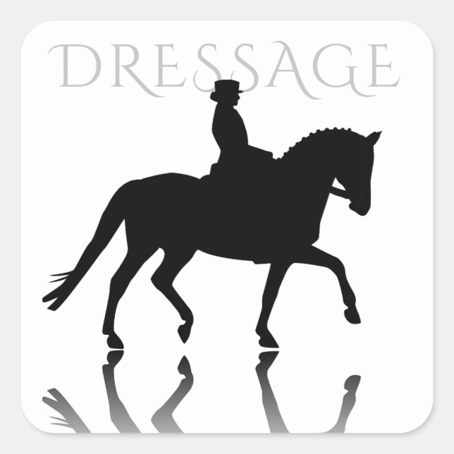 Silhouette Dressage Horse with Reflection Square Sticker (Front)