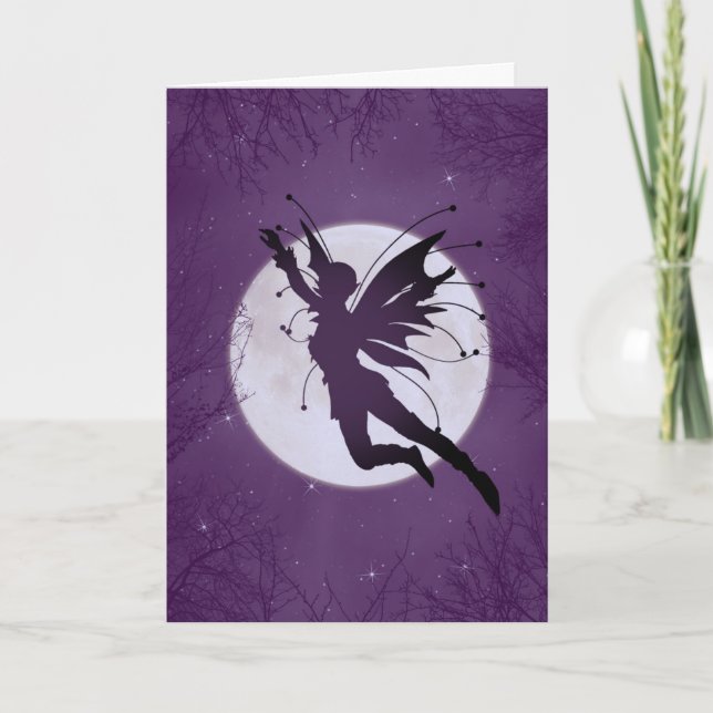Silhouette Fairy Flying w/ Moon Birthday Card (Front)