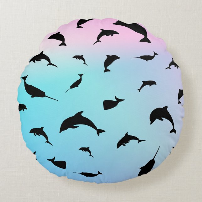 silhouette fish shark whale gradient galaxy space round cushion (Front)