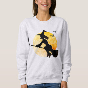 Silhouette Flying Wicked Witch Orange Moon Sweatshirt