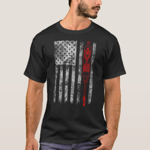 Silhouette Fuse Cutout American Flag Lineman T-Shirt