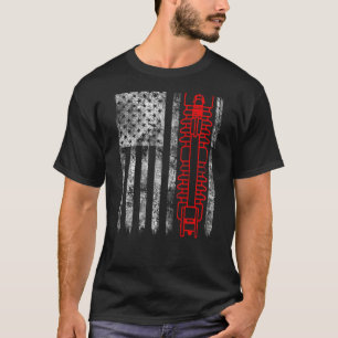 Silhouette Fuse Cutout American Flag Lineman T-Shirt