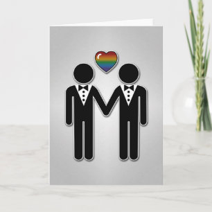 Silhouette Gay Grooms with Rainbow Heart Card