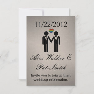 Silhouette Gay Grooms with Rainbow Heart Invitation