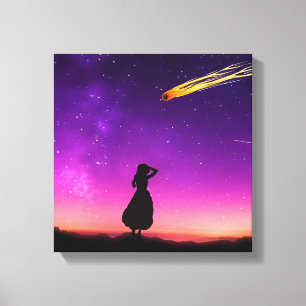 Silhouette Girl Watches Meteor Crash To Earth Canvas Print