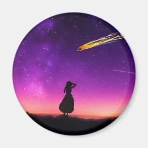 Silhouette Girl Watches Meteor Crash To Earth Magnet
