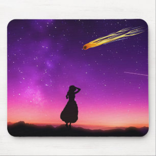 Silhouette Girl Watches Meteor Crash To Earth Mouse Mat