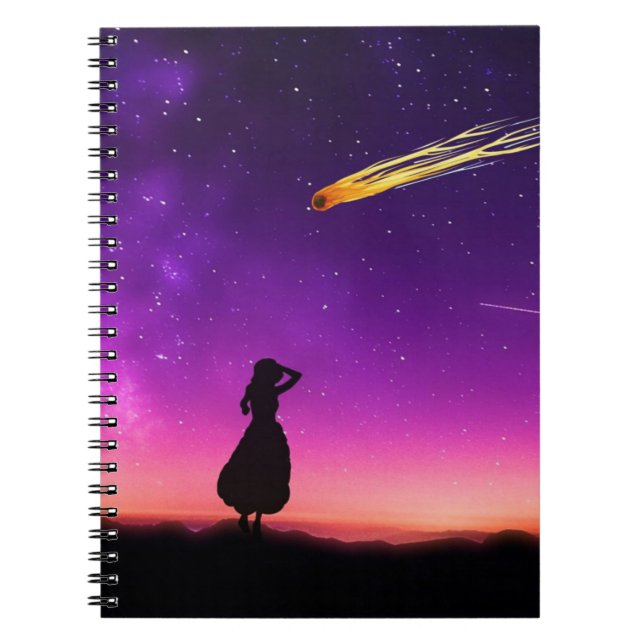 Silhouette Girl Watches Meteor Crash To Earth Notebook (Front)