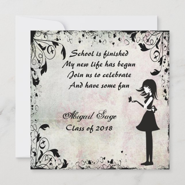 Silhouette Girl with Butterfly Graduation Invite (Front)
