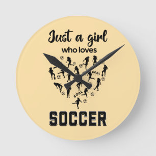 Silhouette girls playing Soccer Round Clock
