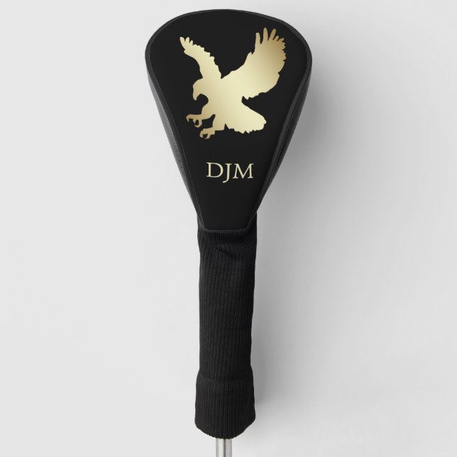 Silhouette Gold Eagle Monogram on Black Golf Head Cover (Front)