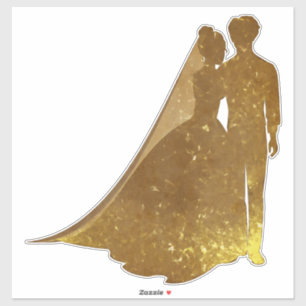 Silhouette Gold sparkle bride and groom decal