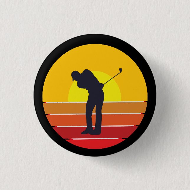 Silhouette golfer  golfing on Sun Set  background 3 Cm Round Badge (Front)