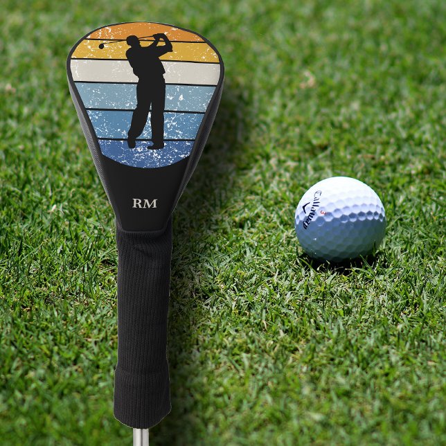 Silhouette Golfer on Retro Stripe Golf Head Cover (Creator Uploaded)