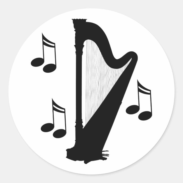 Silhouette Harp Music Gift Classic Round Sticker (Front)