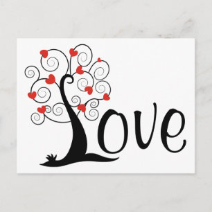 Silhouette Heart LOVE Tree Postcard