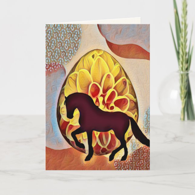 Silhouette Horse and Easter Egg Colourful Easter Card (Front)