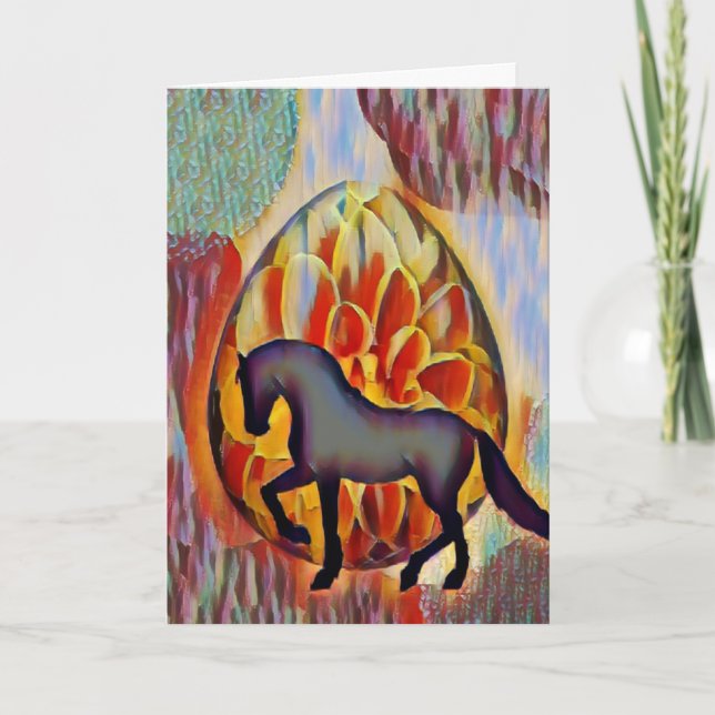 Silhouette Horse and Easter Egg Colourful Easter Card (Front)