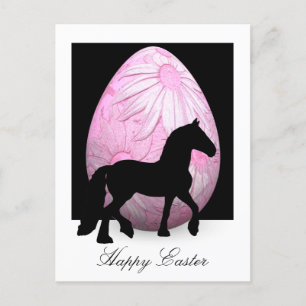 Silhouette Horse and Pink Flower Egg Happy Easter Postcard