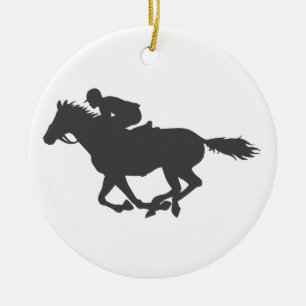 Silhouette horse jockey - Choose background color Ceramic Tree Decoration