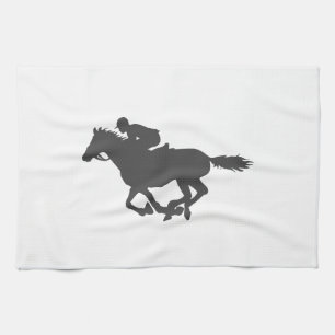 Silhouette horse jockey - Choose background colour Tea Towel