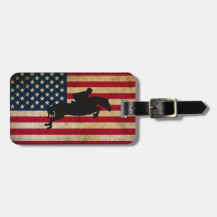 Silhouette Horse Jumping Patriotic USA Flag Luggage Tag