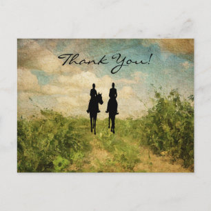 Silhouette Horseback Riding Couple Thank You Postcard