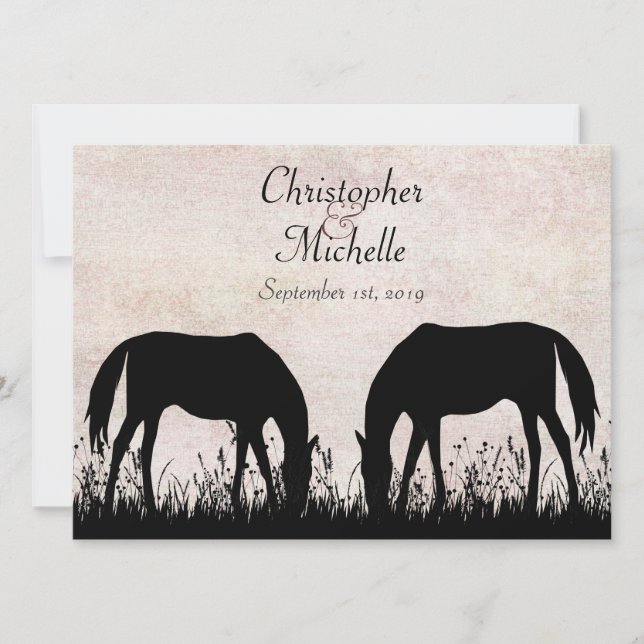 Silhouette Horses Grazing Horse Wedding Invitation (Front)