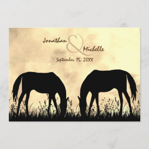 Silhouette Horses Grazing in Field Sunset Wedding Invitation
