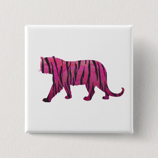 Silhouette Hot Pink and Black Tiger 15 Cm Square Badge (Front)