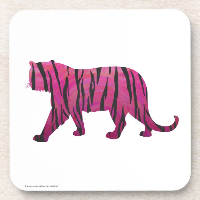 Silhouette Hot Pink and Black Tiger Coaster (Front)